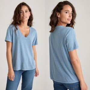 NWT Marine Layer Boyfriend V Neck Crew T-Shirt Coronet Blue XS Supima Cotton Tee